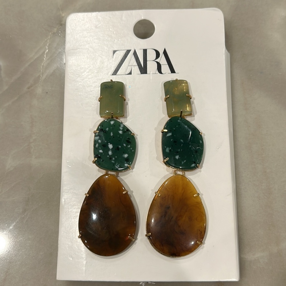 Zara Green Jewel Stone Earrings NWT